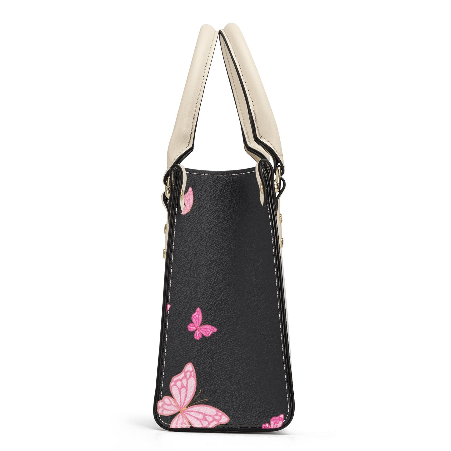 Black Pinky Butterflies Luxury Women PU Handbag