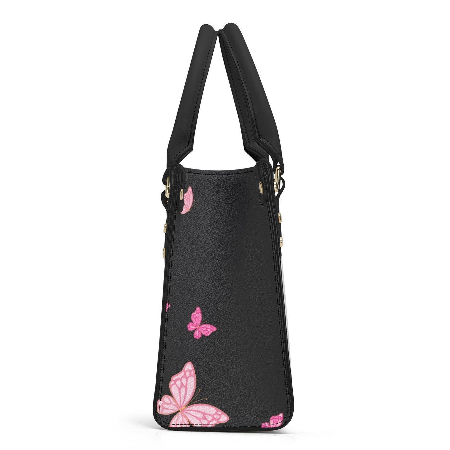 Black Pinky Butterflies Luxury Women PU Handbag