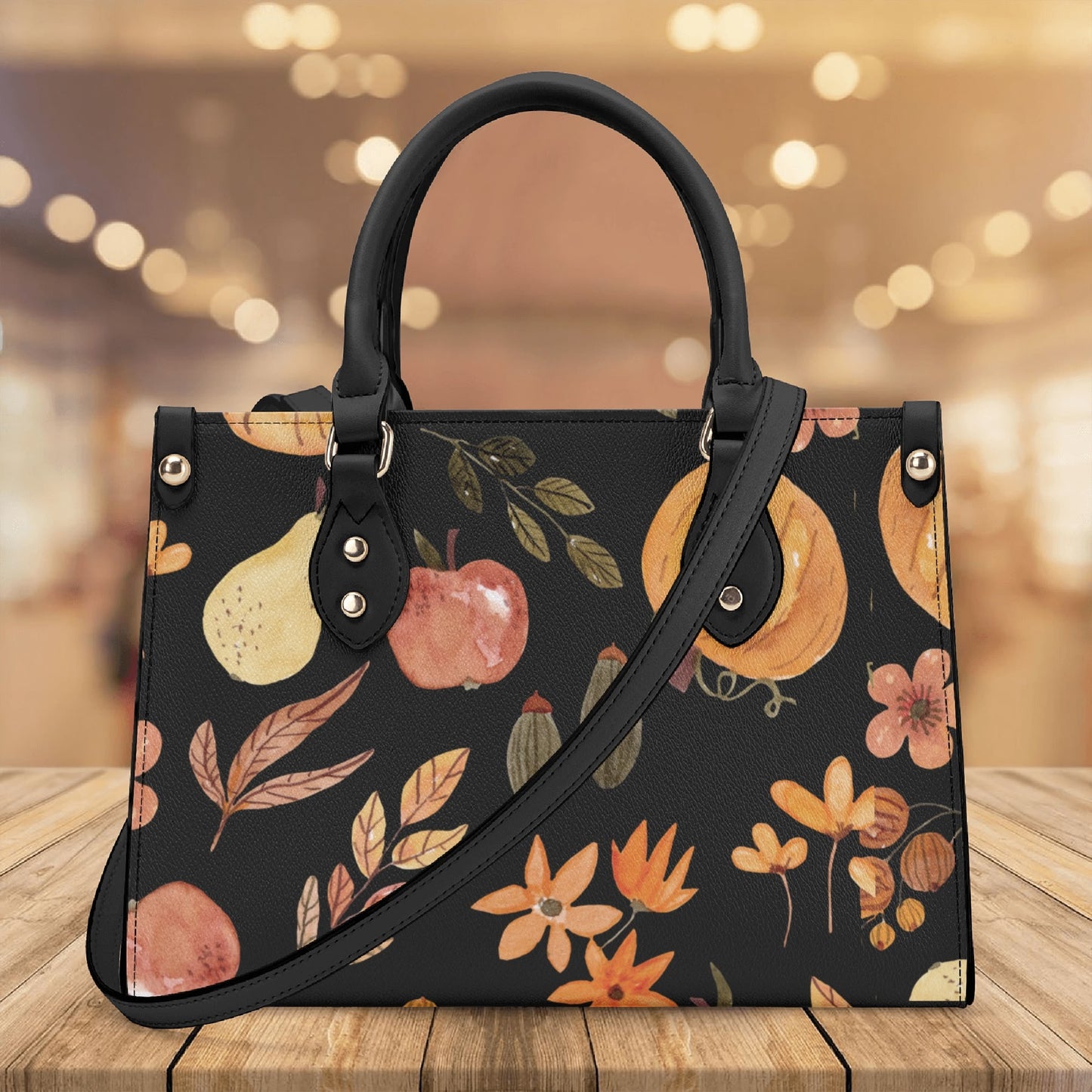 Black Flowering Luxury Women PU Handbag