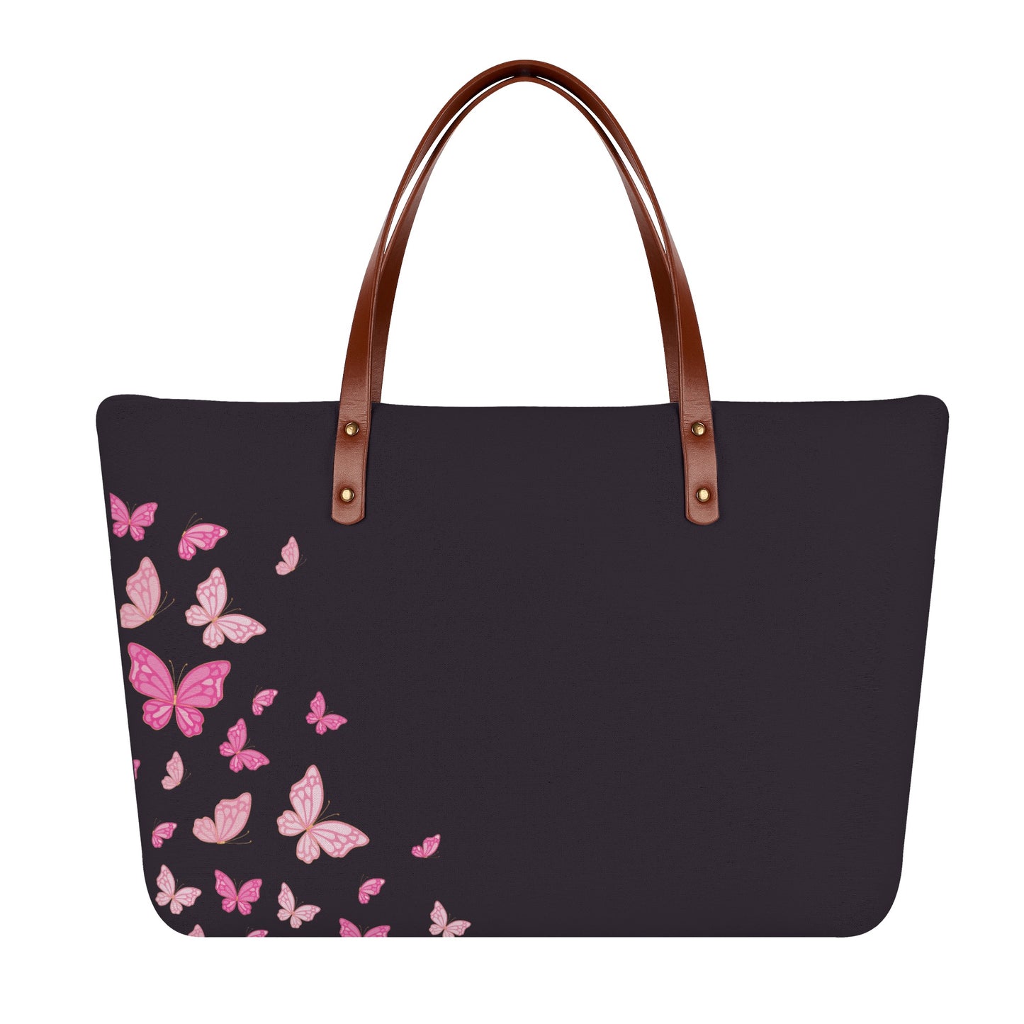 Teal Butterfly Tote Bag with Brown Handles