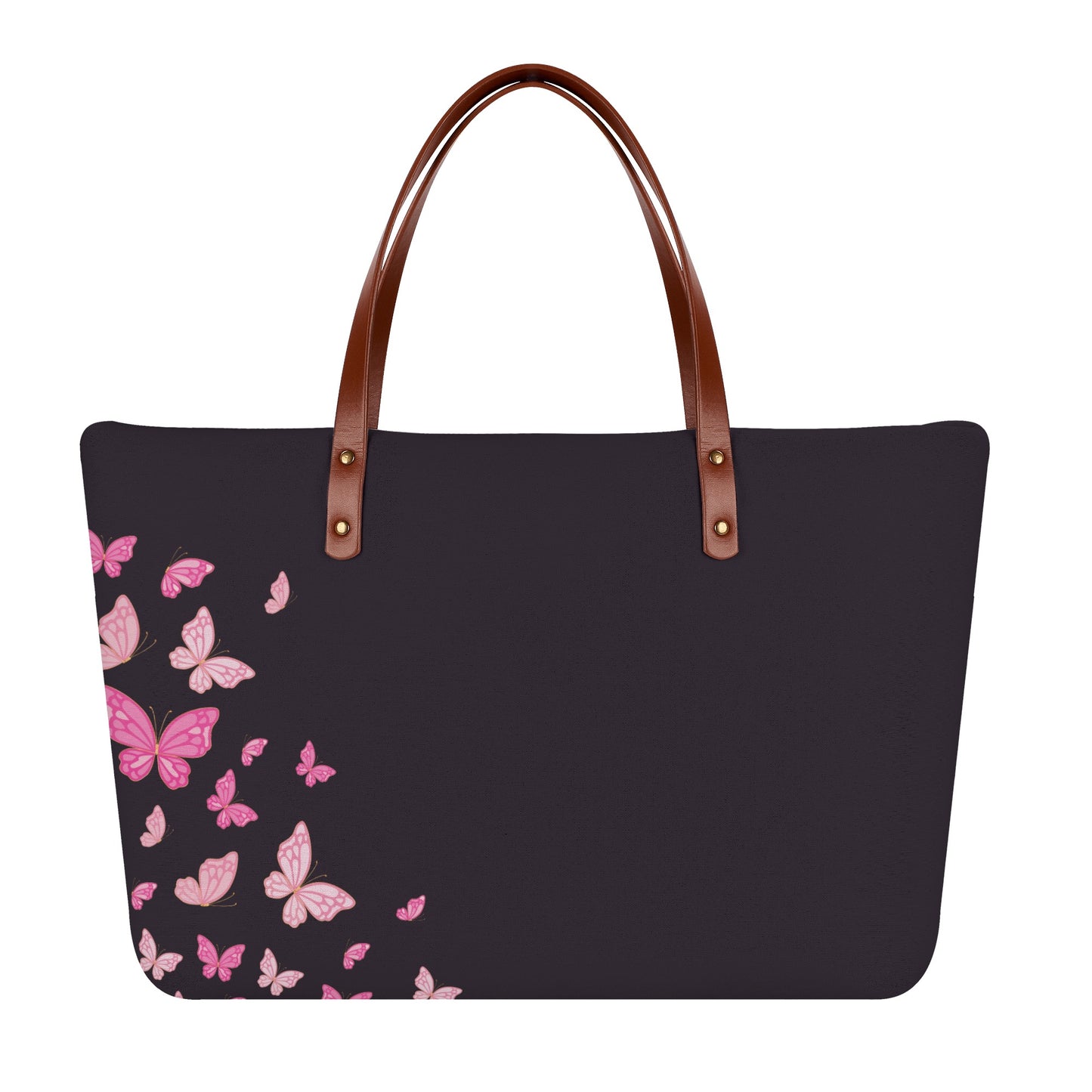 Teal Butterfly Tote Bag with Brown Handles