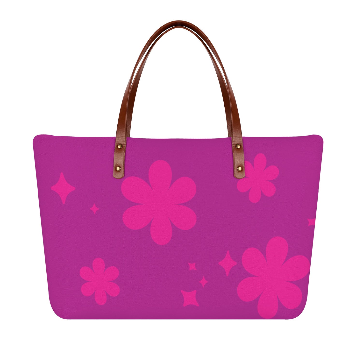 Black Tote Bag with Bold Pink Floral Accents