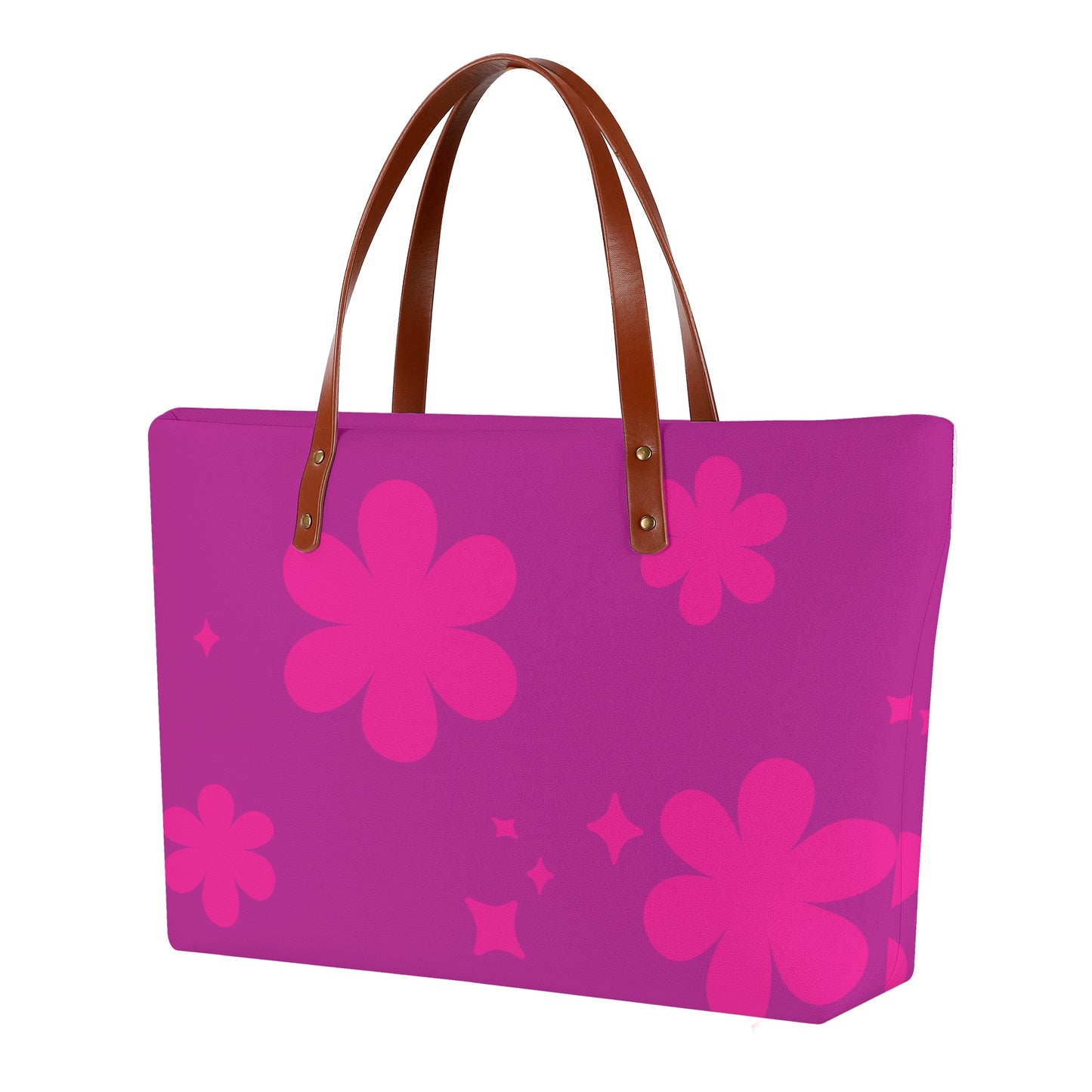 Black Tote Bag with Bold Pink Floral Accents