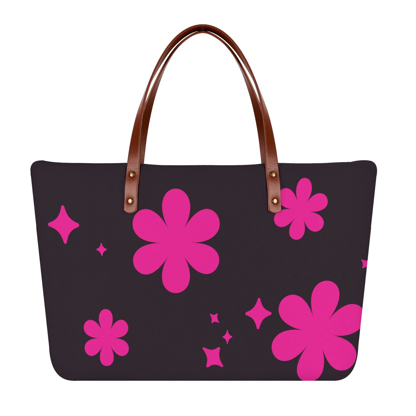 Black Tote Bag with Bold Pink Floral Accents