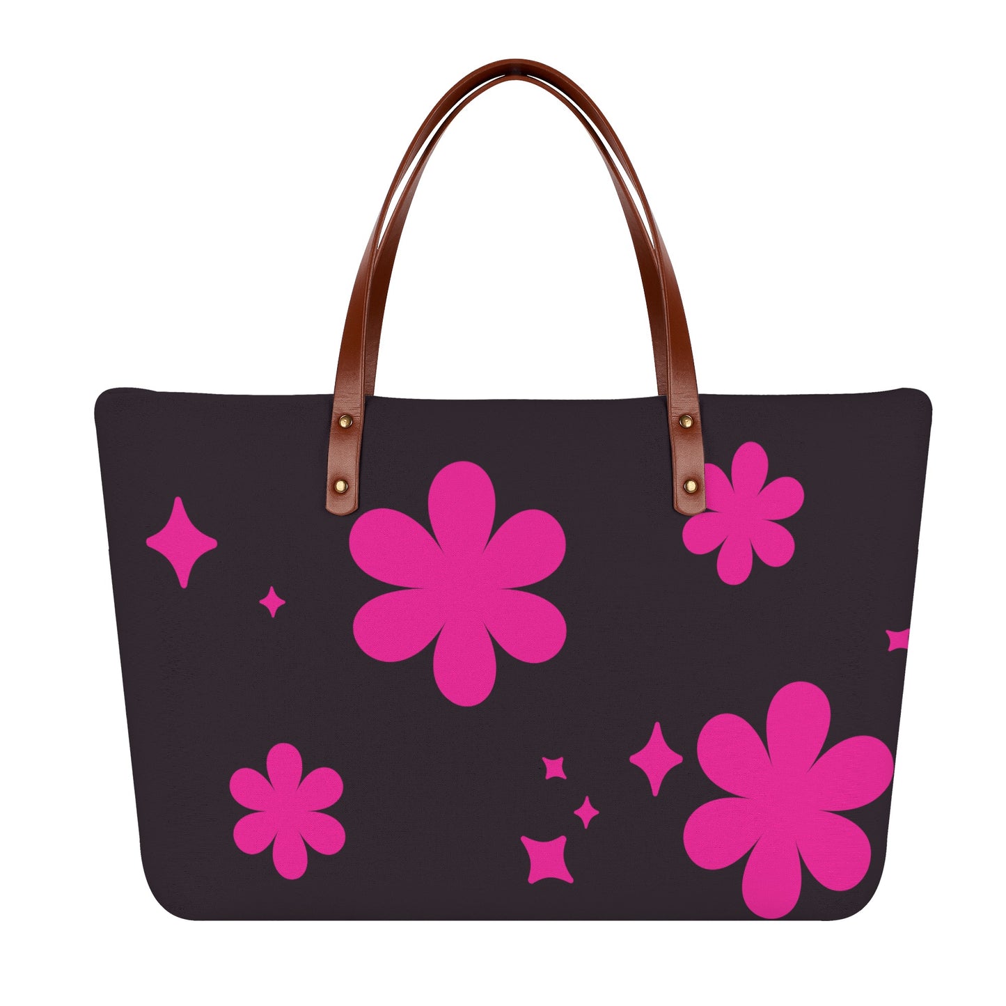 Black Tote Bag with Bold Pink Floral Accents