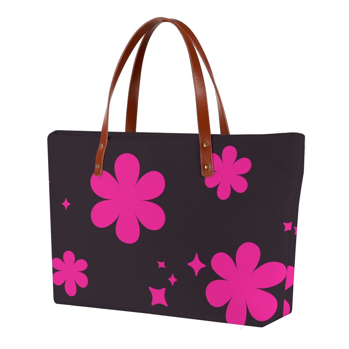 Black Tote Bag with Bold Pink Floral Accents