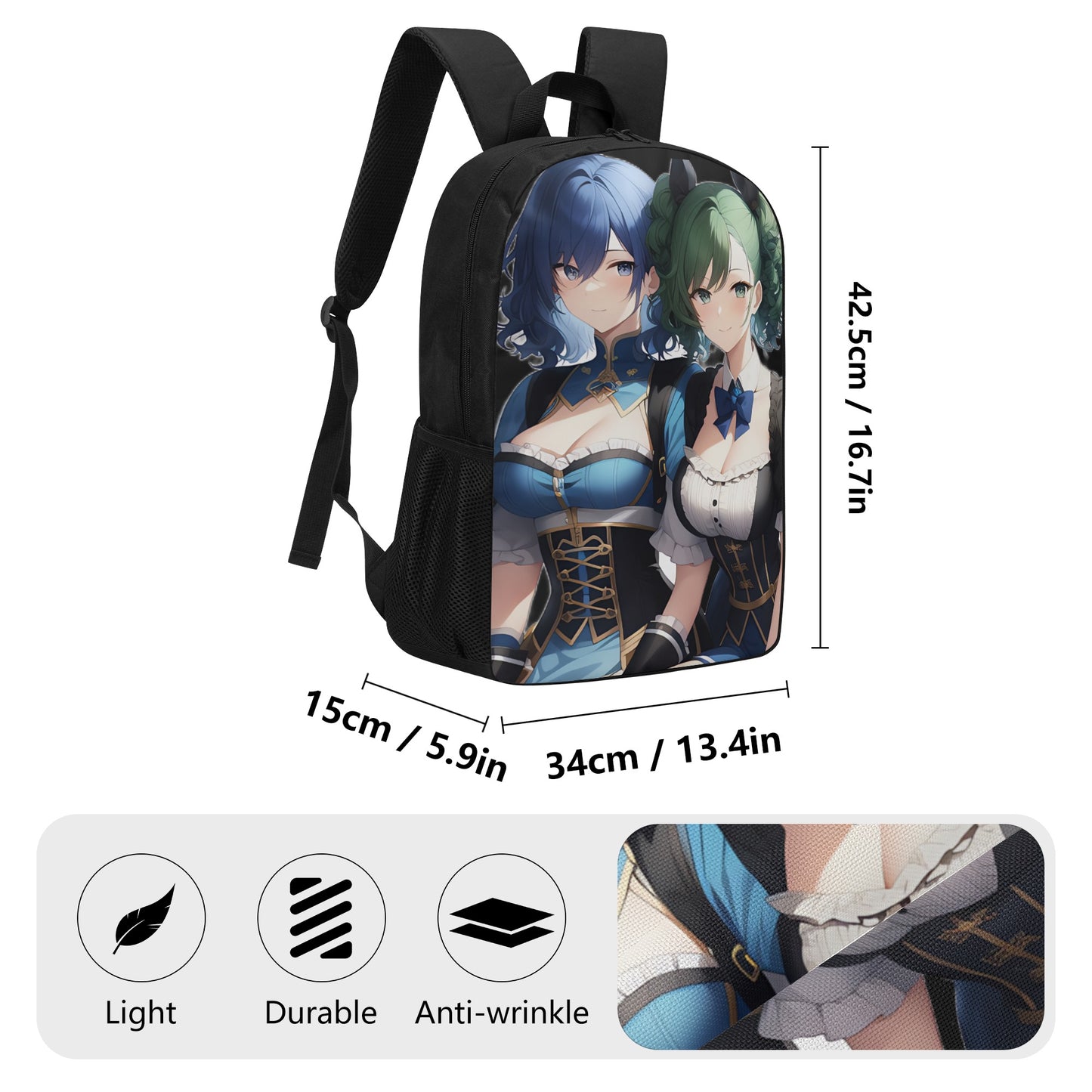 Anime Maid Duo Anti-theft 17 Inch School Backpack