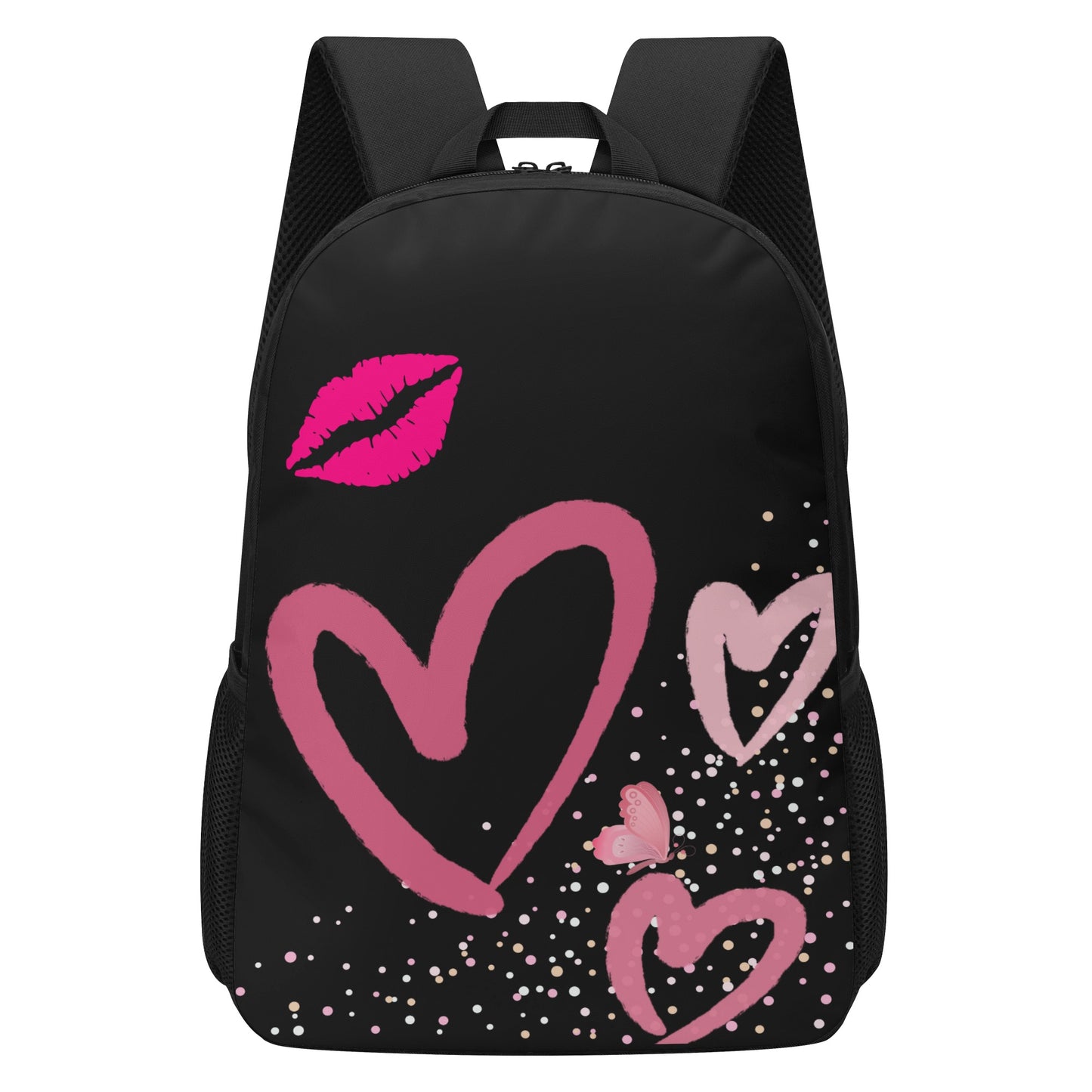 Black Pinky Heart 17 Inch School Backpack