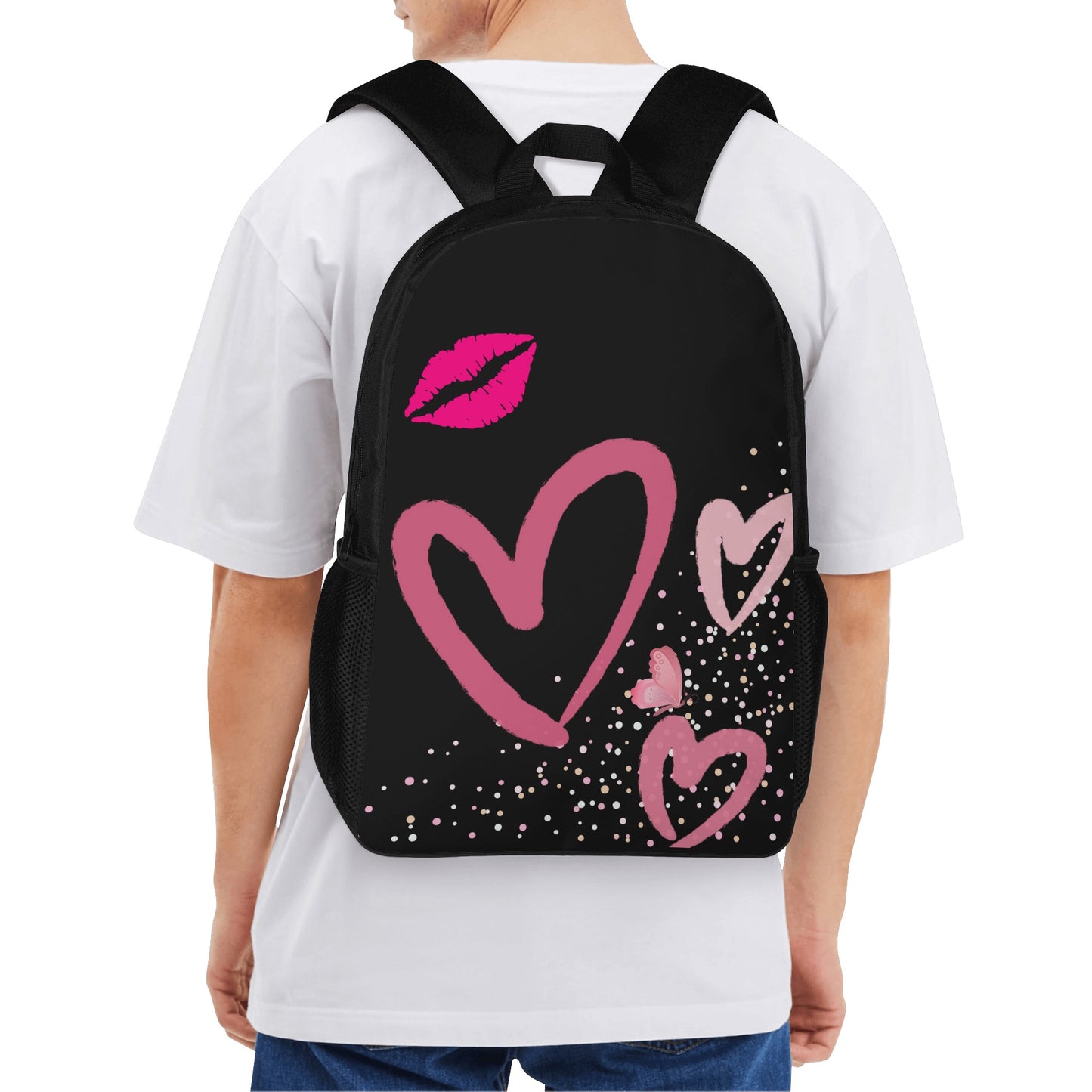 Black Pinky Heart 17 Inch School Backpack