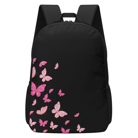 Black Pinky Butterflies 17 Inch School Backpack