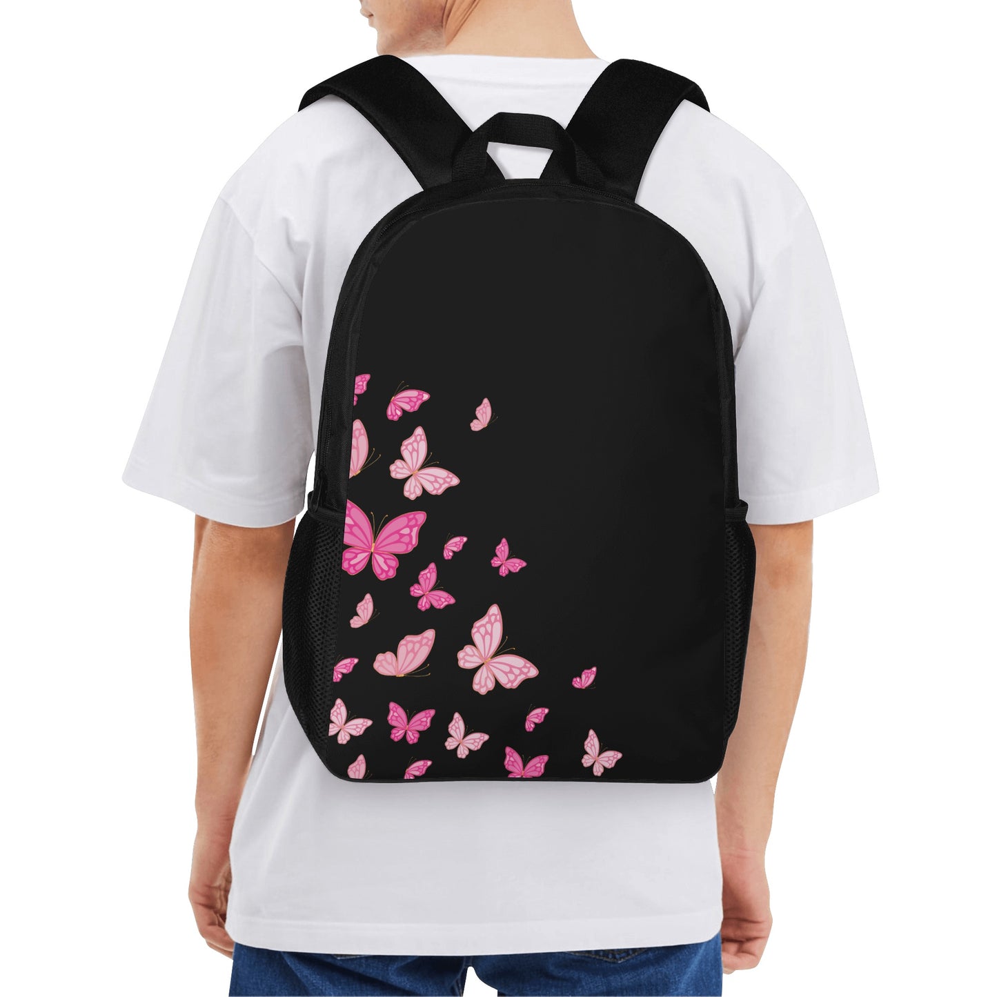 Black Pinky Butterflies 17 Inch School Backpack