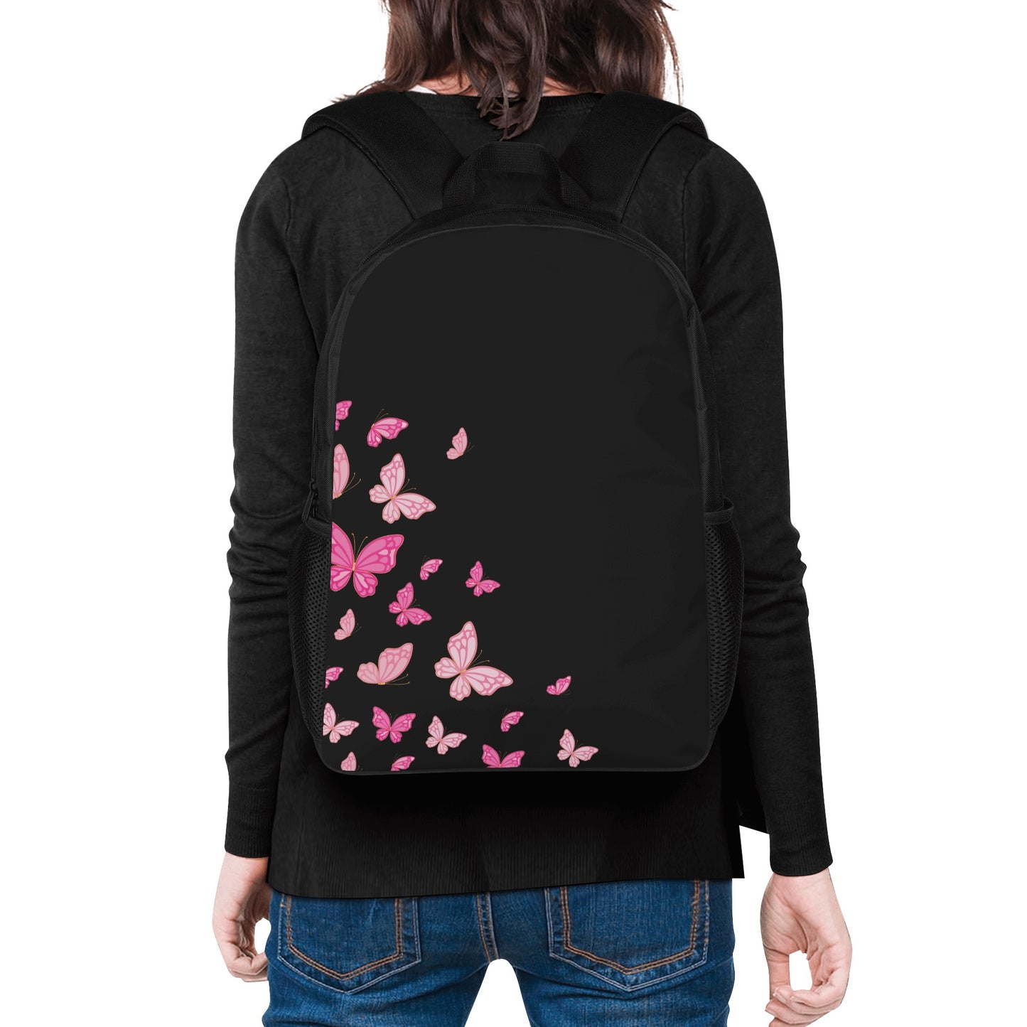 Black Pinky Butterflies 17 Inch School Backpack