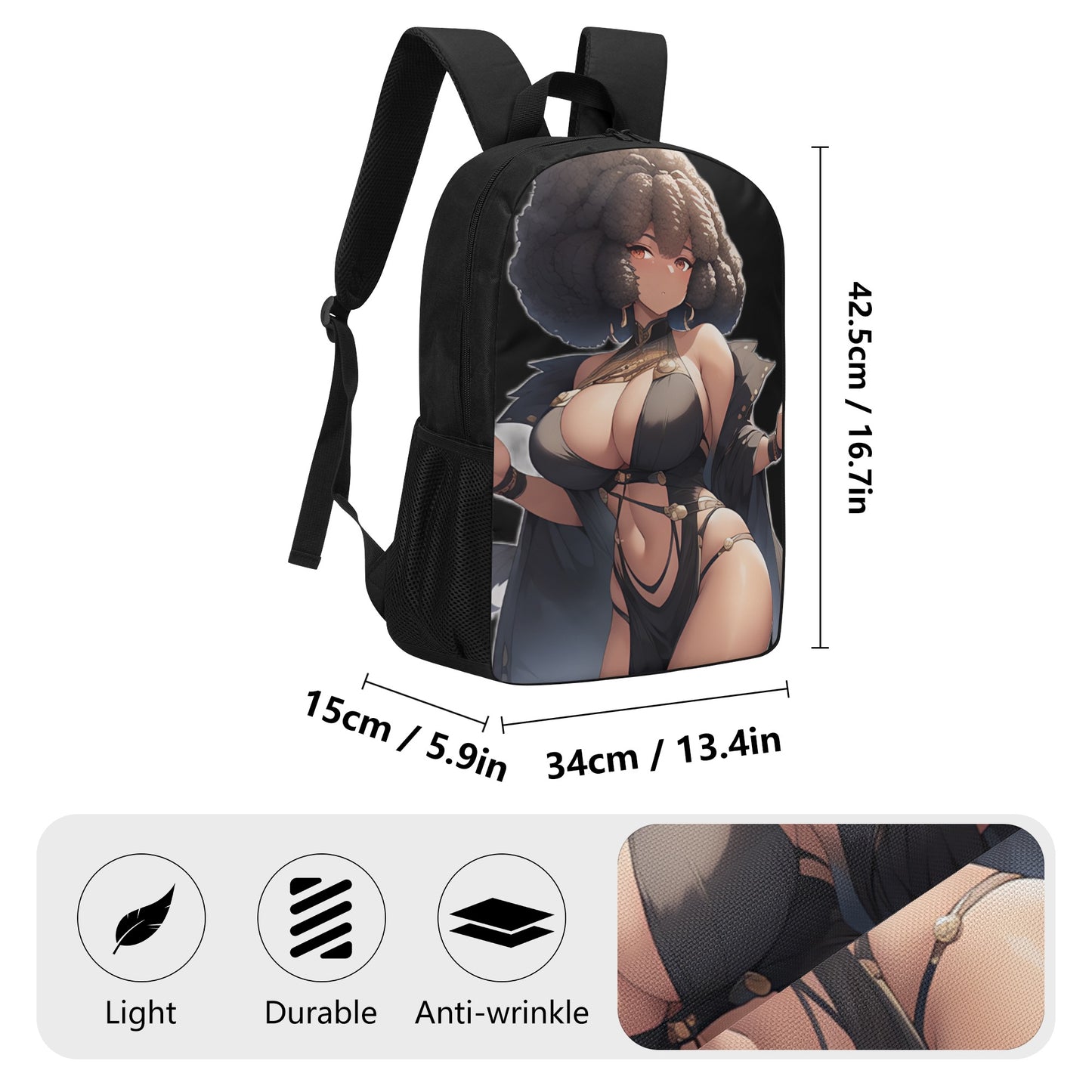 Black Afro Sexy Warrior 17 Inch School Backpack