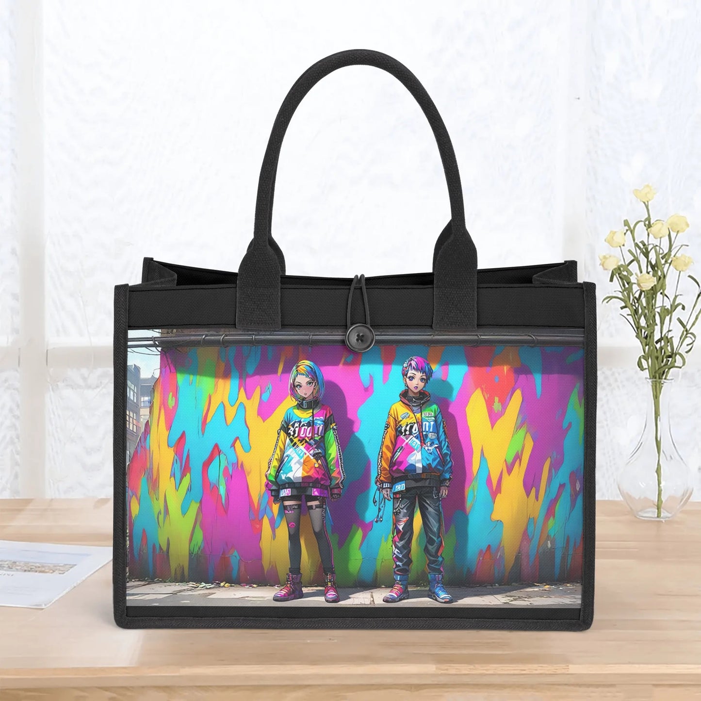 Beauheil Graffiti Vibe Canvas Tote Bag（3 layers）