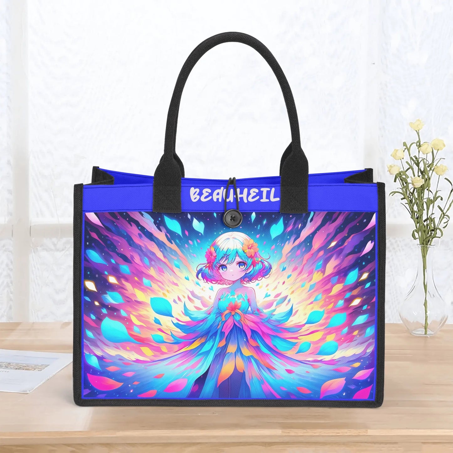 Beauheil Cosmic Blossom Bag Canvas Tote Bag（3 layers）