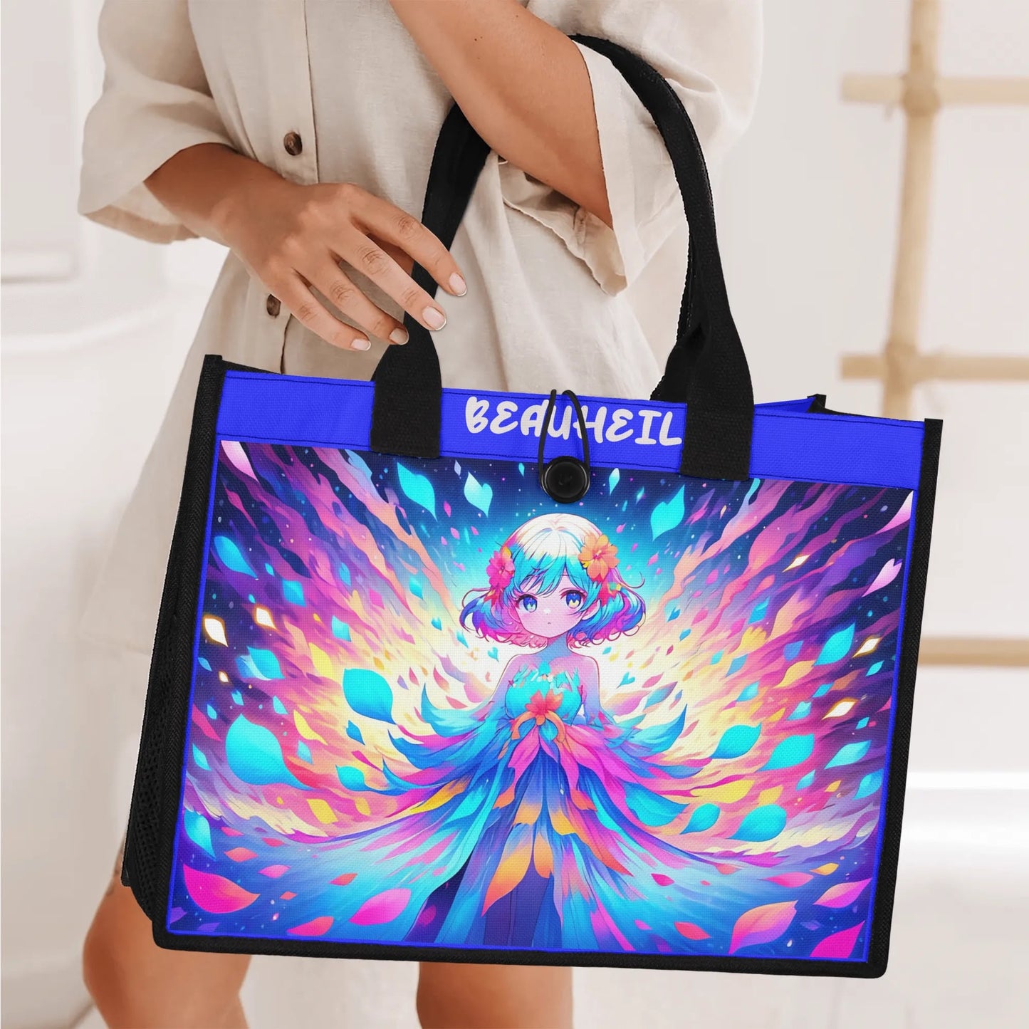 Beauheil Cosmic Blossom Bag Canvas Tote Bag（3 layers）