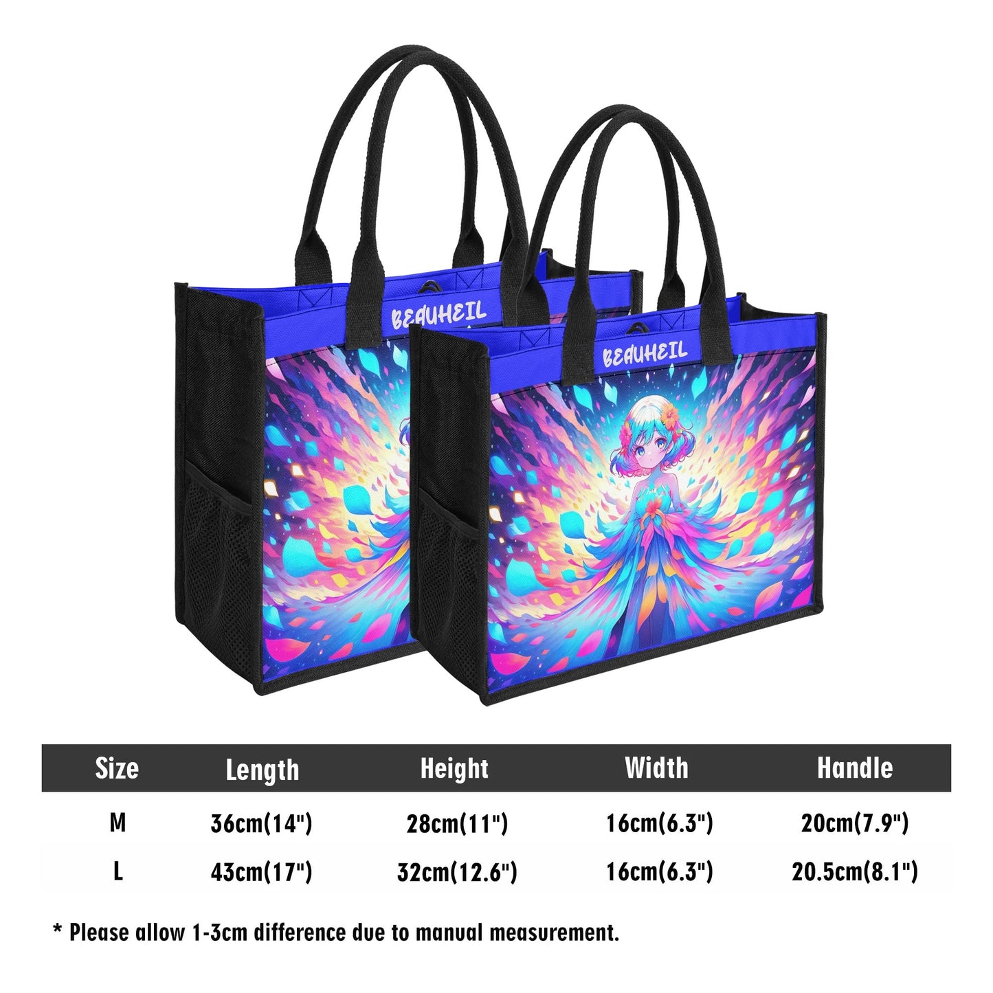 Beauheil Cosmic Blossom Bag Canvas Tote Bag（3 layers）