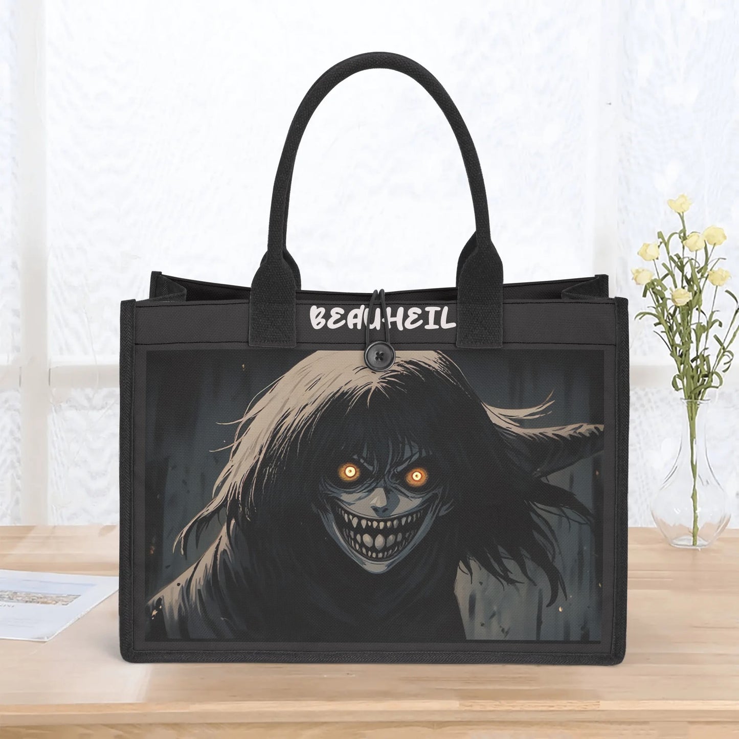 Beauheil Black Nightmare Canvas Tote Bag（3 layers）