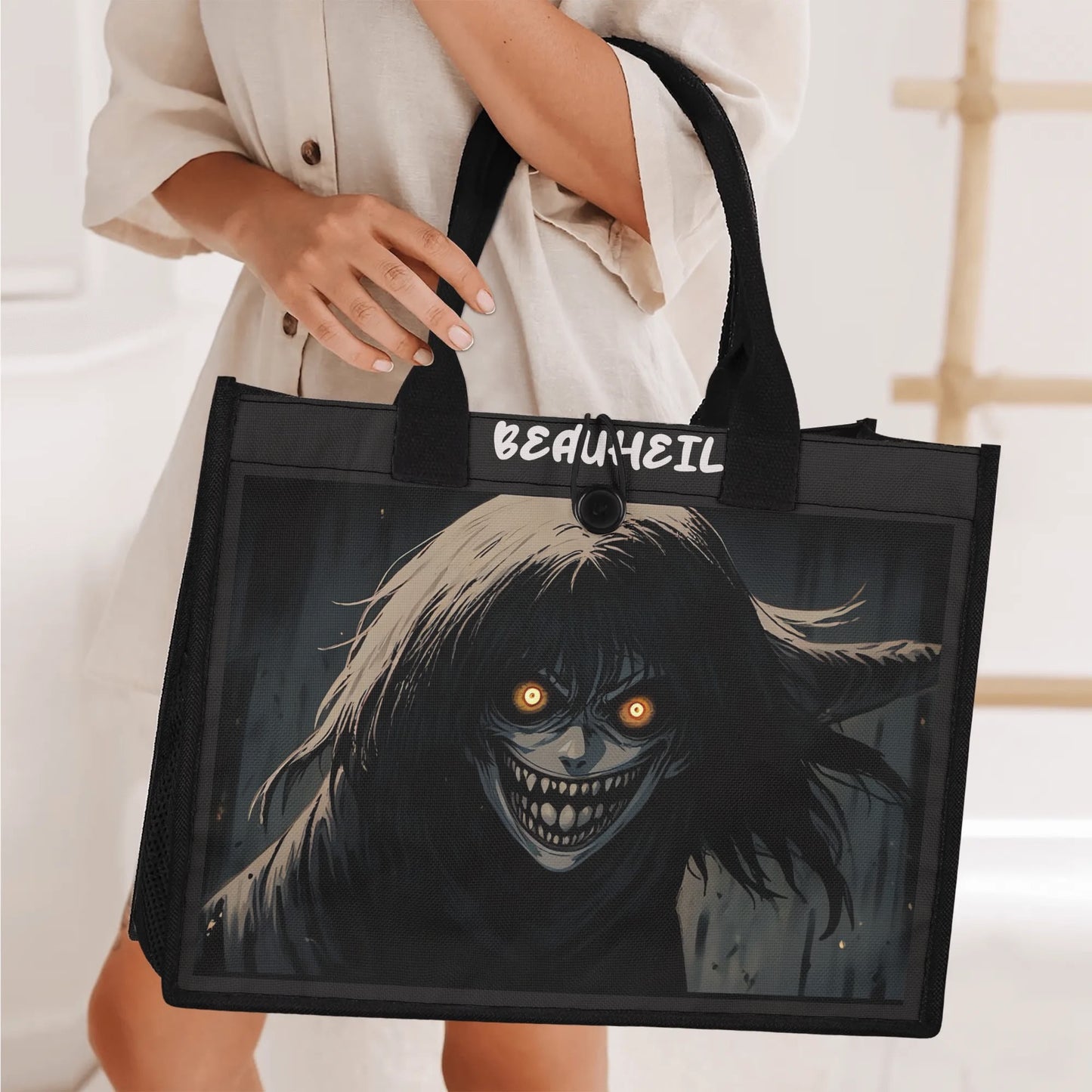 Beauheil Black Nightmare Canvas Tote Bag（3 layers）