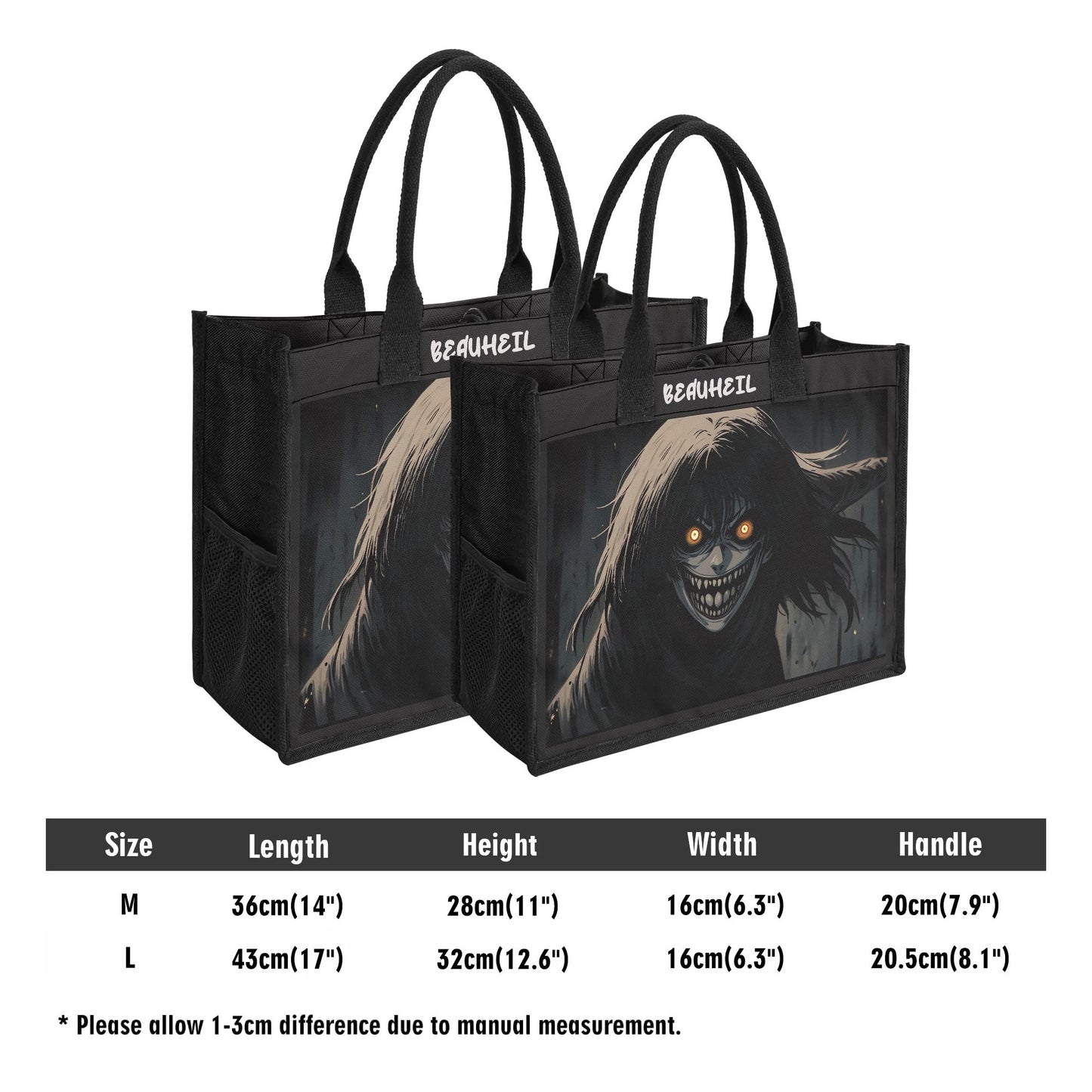 Beauheil Black Nightmare Canvas Tote Bag（3 layers）