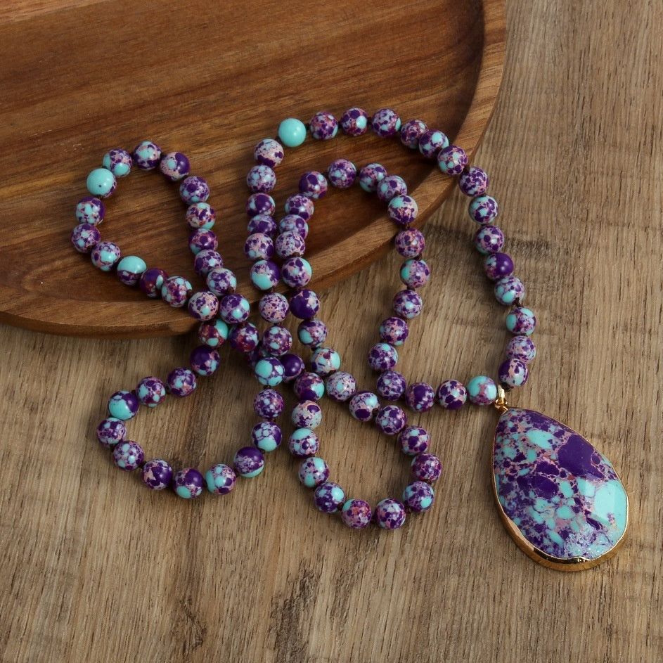 Bohemian Style Beaded Necklace Cut King Stone Water Drop