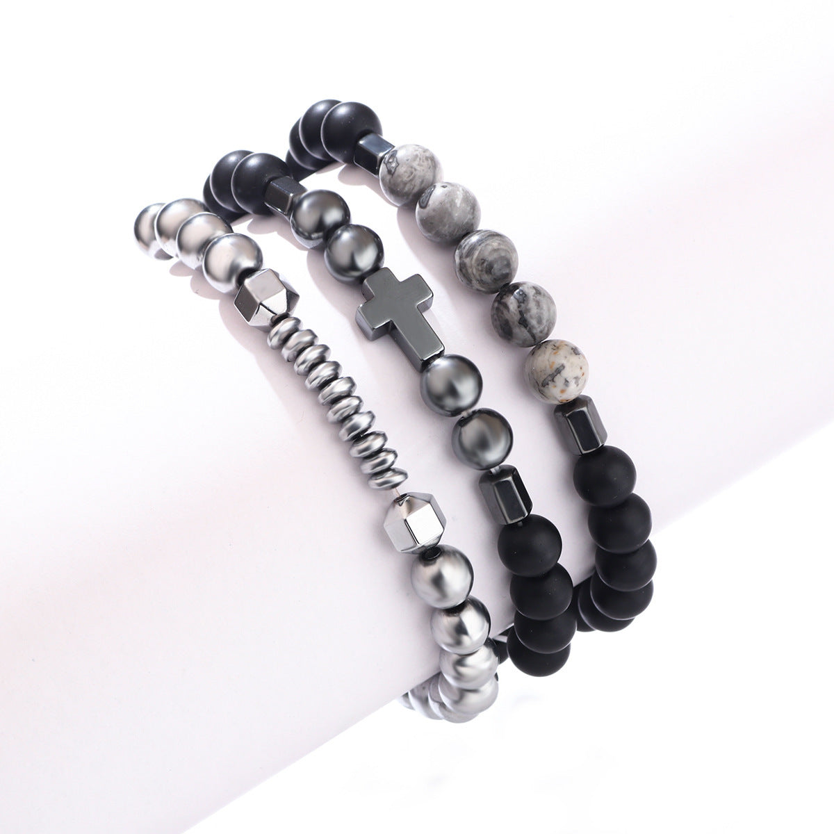 Bracelet UFO Cross Haematite Stone Elastic String Bracelet