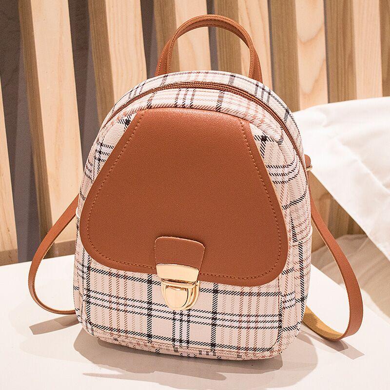 Mochila pequeña para dama a cuadros con broche y monedero