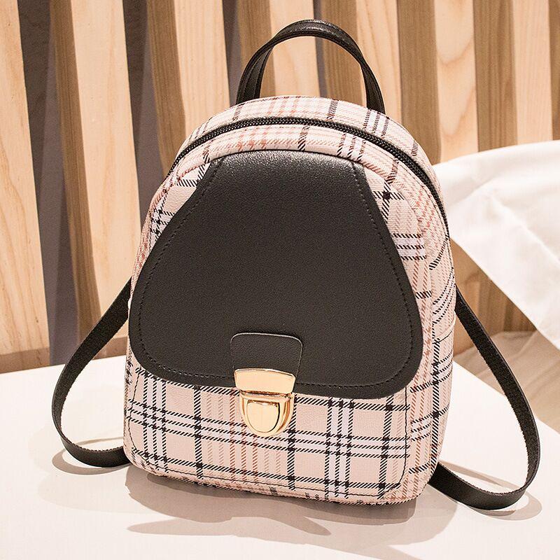 Mochila pequeña para dama a cuadros con broche y monedero