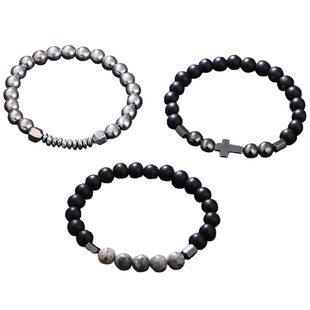 Bracelet UFO Cross Haematite Stone Elastic String Bracelet