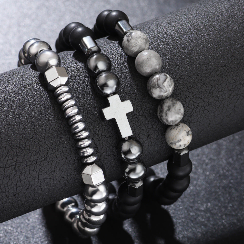 Bracelet UFO Cross Haematite Stone Elastic String Bracelet