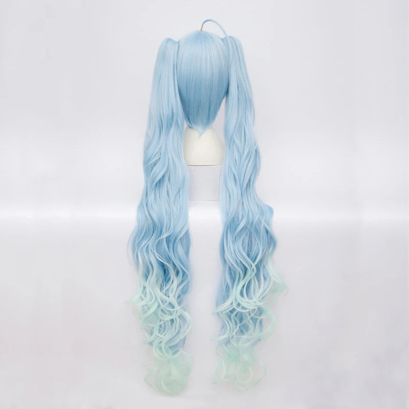 Magical Snow Miku Cosplay Wig Gradient Blue Long Hair with Ponytails