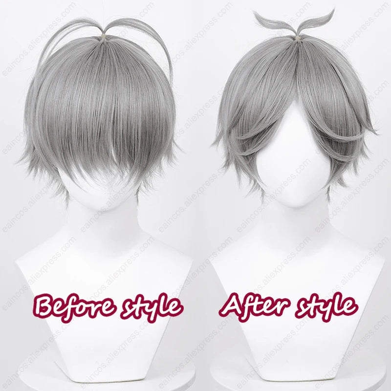 Sugawara Koushi Cosplay Wig 30cm Short Silver Grey Heat-Resistant Hair