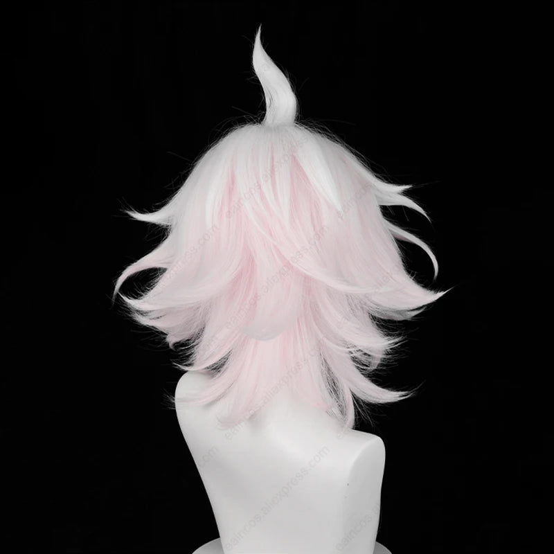 Anime Nagito Komaeda Cosplay Wig 37cm Long Pink White Gradient Wigs Heat Resistant Synthetic Hair