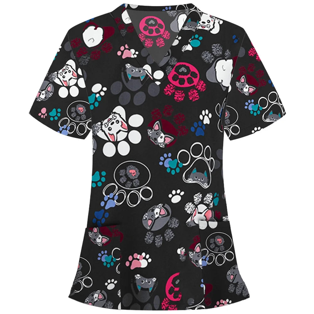 Scrub Tops Women Short Sleeve V-neck Tops