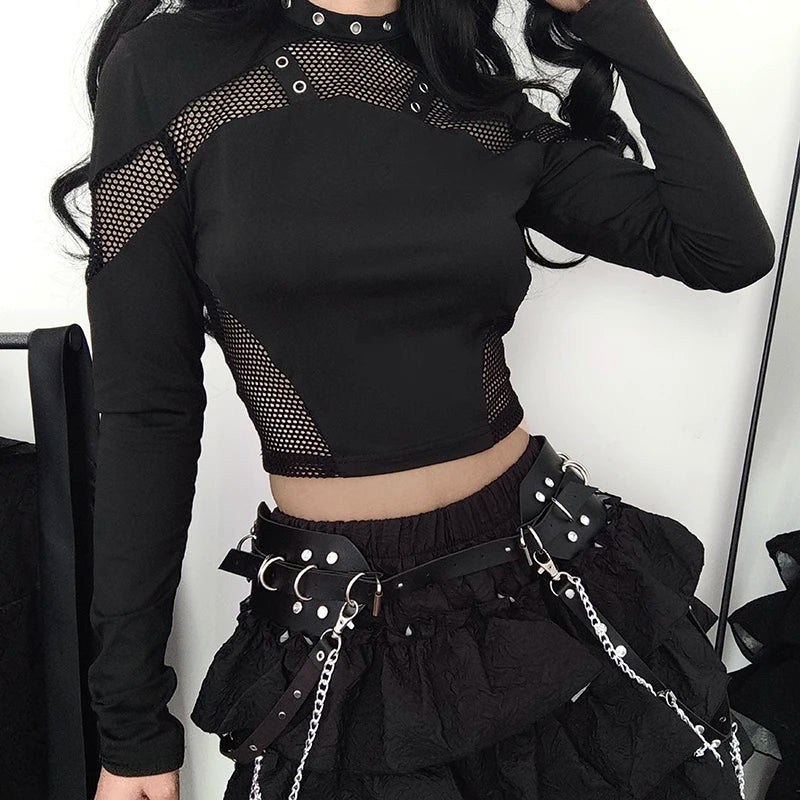 Darlingaga Gothic Harajuku Crop Top Fishnet Hollow Punk T-Shirt