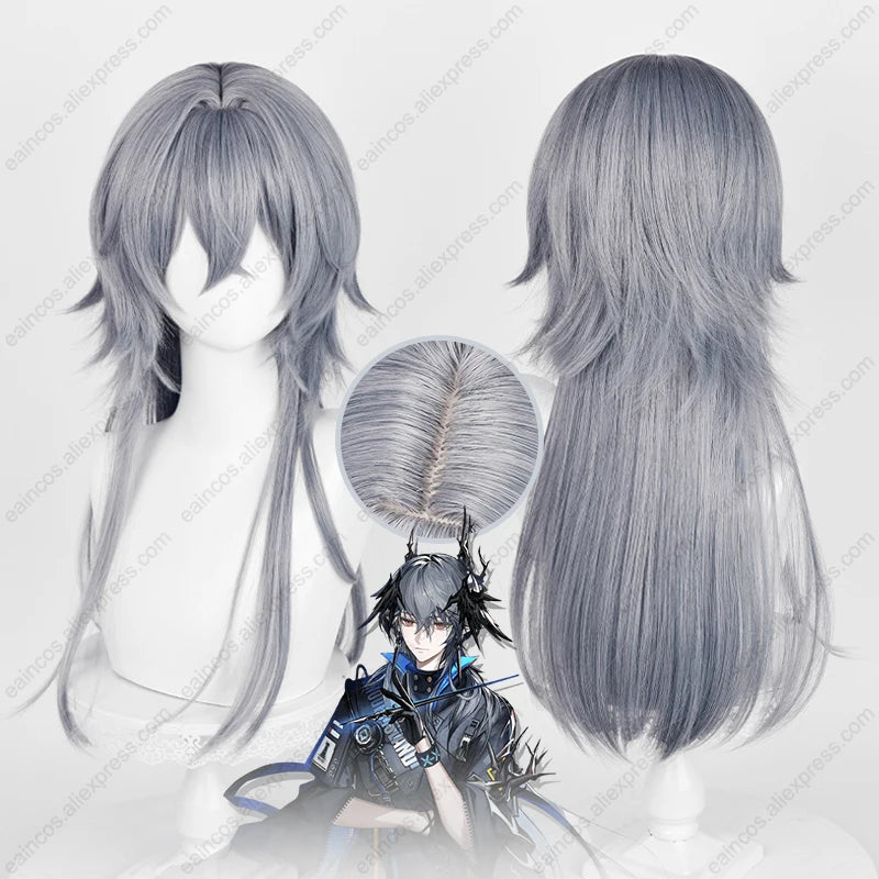 Arknights Logos 62cm Blue Grey Heat-Resistant Cosplay Wig