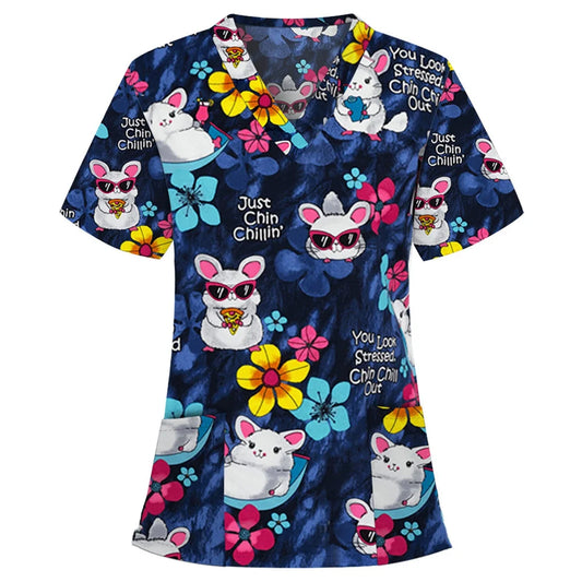 Scrub Tops Women Short Sleeve V-neck Tops