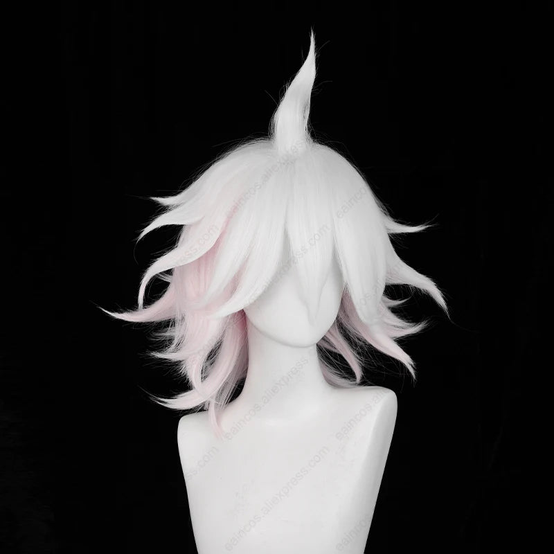 Anime Nagito Komaeda Cosplay Wig 37cm Long Pink White Gradient Wigs Heat Resistant Synthetic Hair