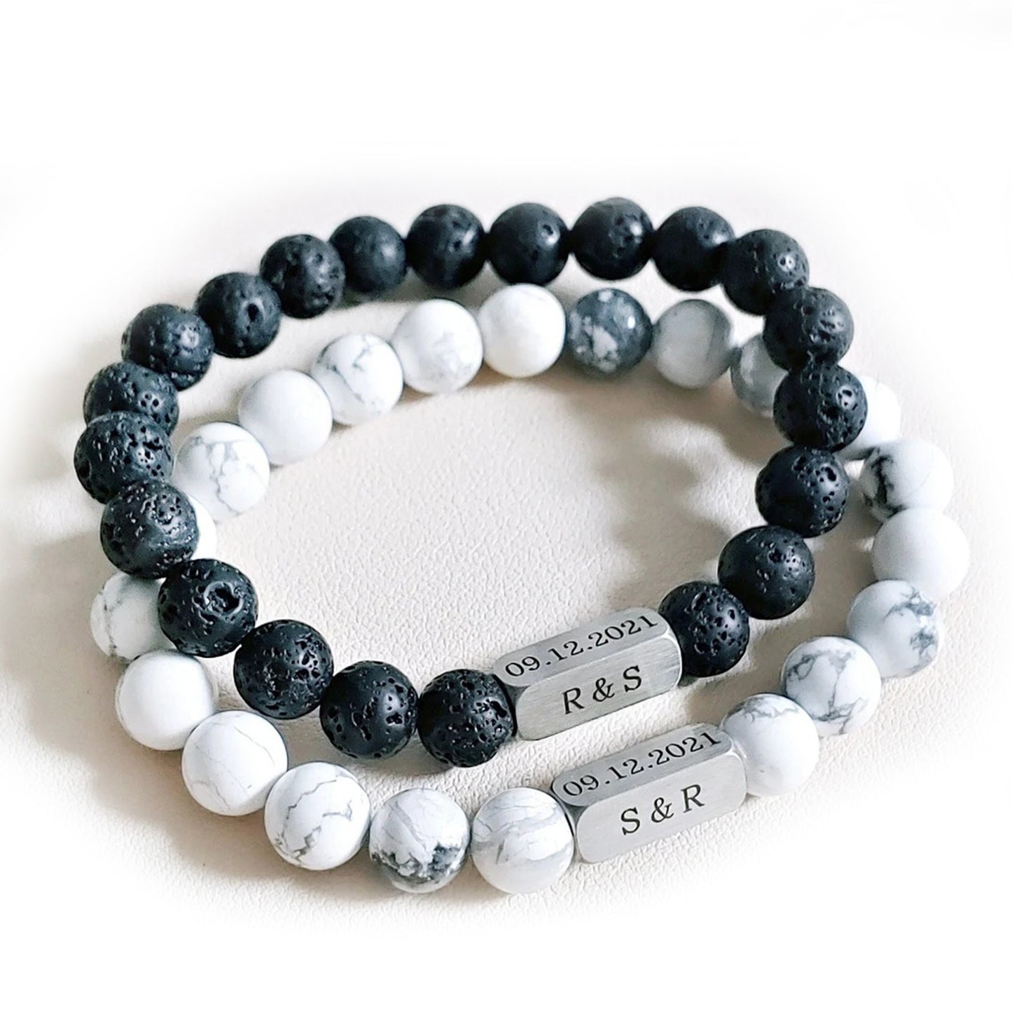 Dull Polish Bead Stainless Steel Volcanic Rock Beaded Bracelet