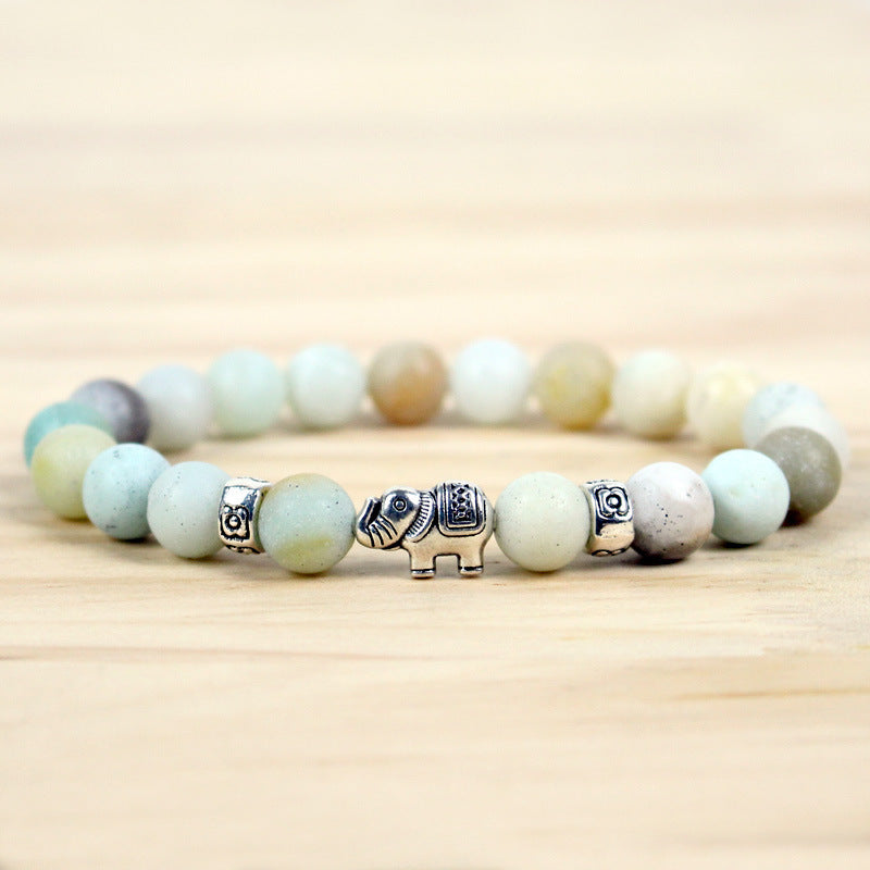 8mm Natural Volcanic Rock Colorful Stone Elephant Bracelet For Men