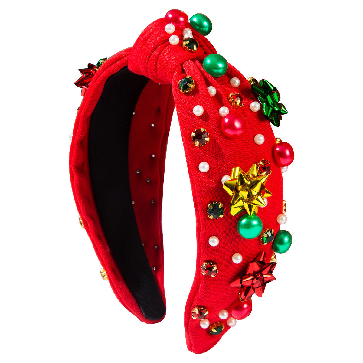 Christmas Headband Red Green Plastic Flowers Accessories