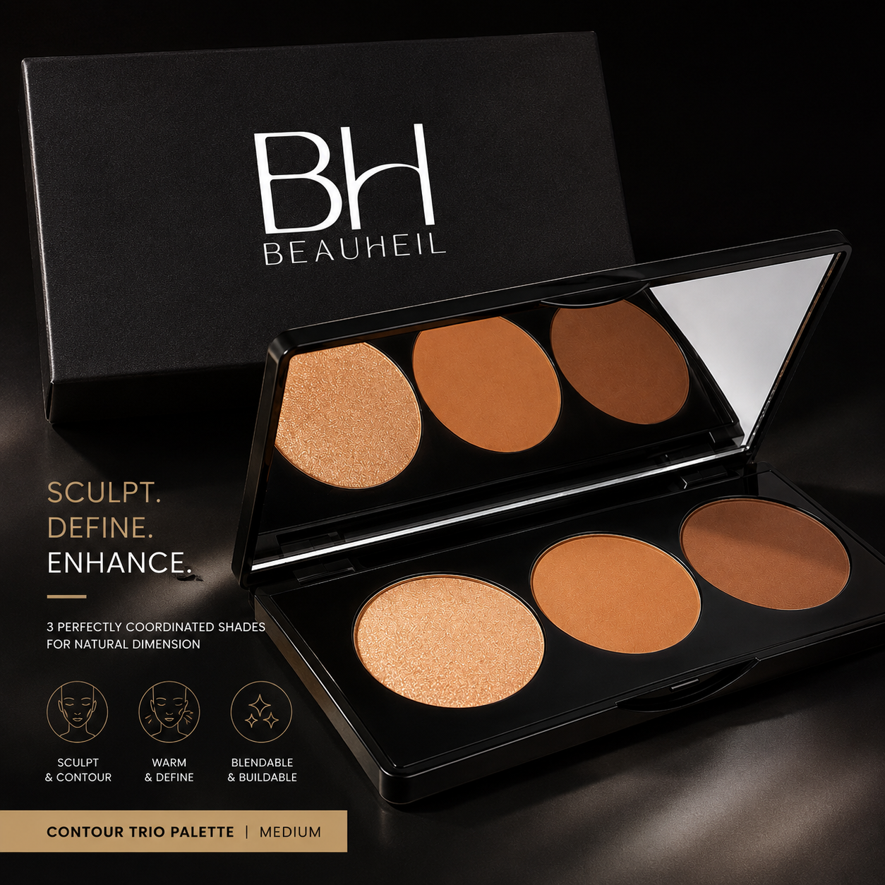 Beauheil Sculpt & Glow Contour Trio Palette – Medium